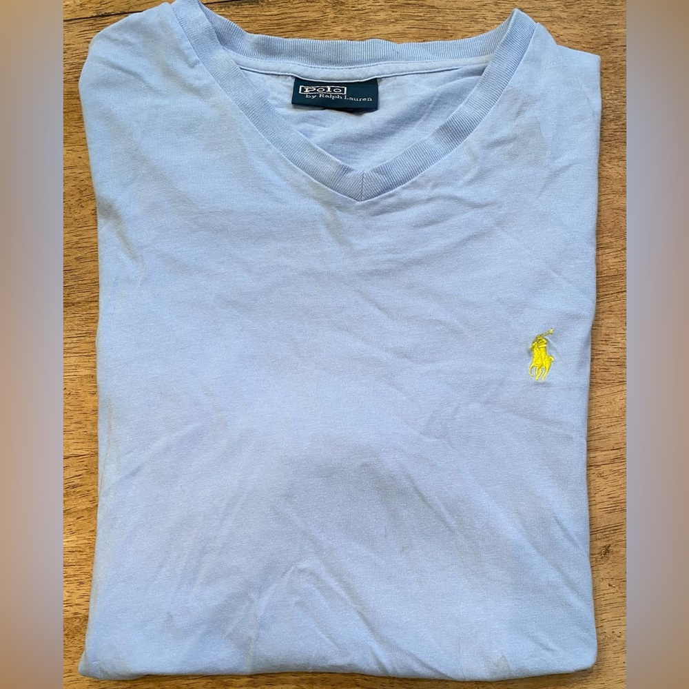 Polo by Ralph Lauren Boy’s (see pictures for measurements)‎ Lt. Blue V Neck Tee